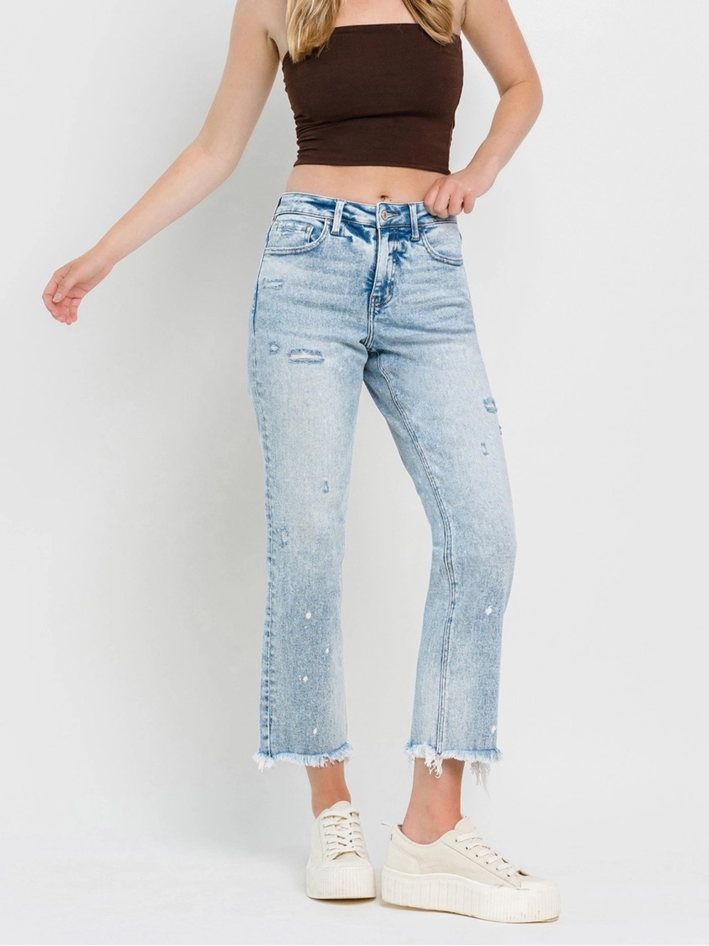 Lovervet High-Rise Straight Distressed Crop Jeans - 26/3